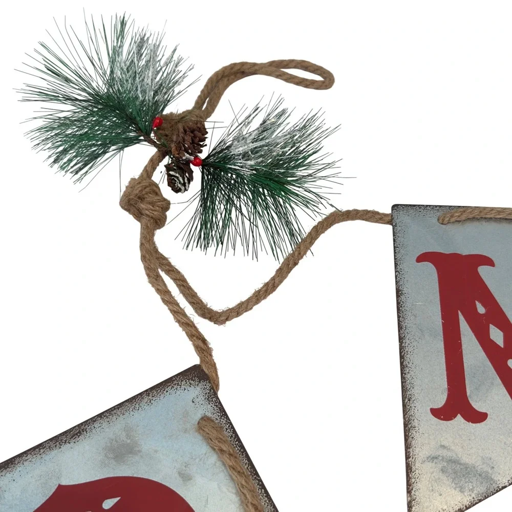 Merry Christmas Galvanized Metal Banner Rustic‎ Farmhouse Holiday Bunting 42in